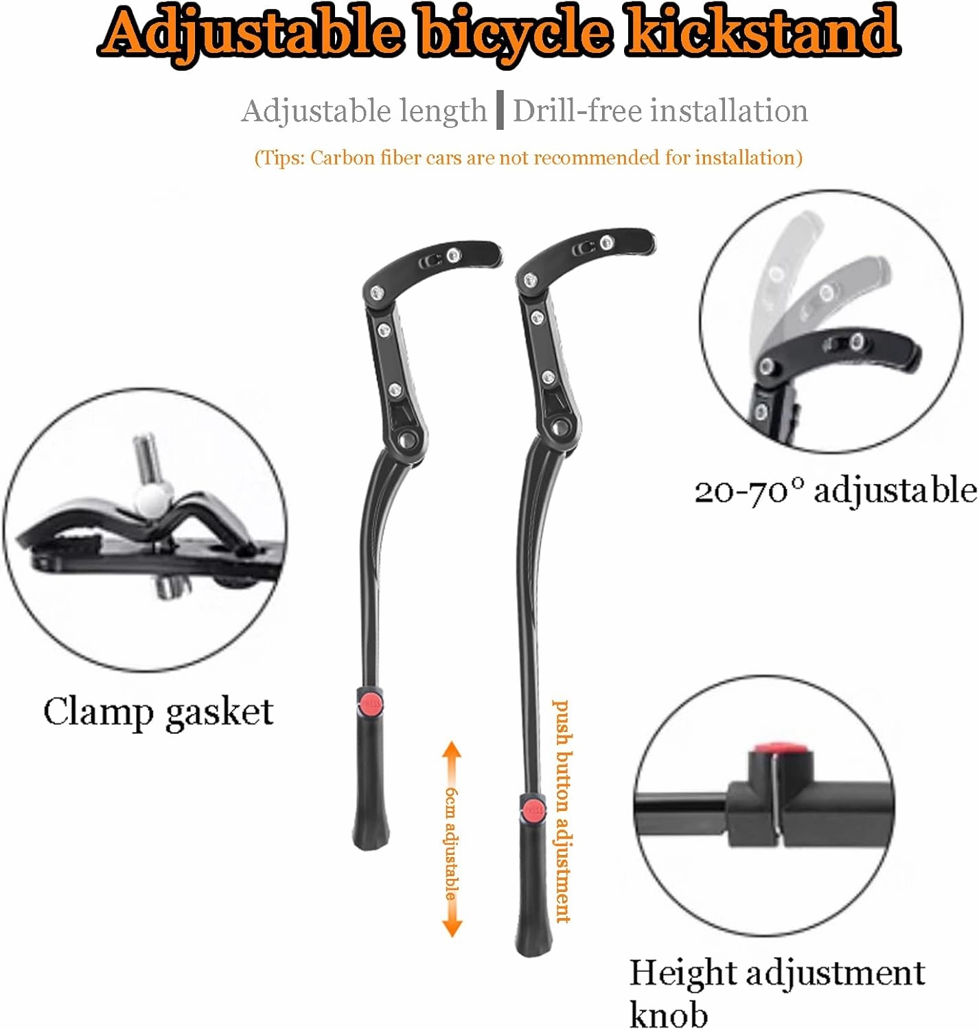Bike Kickstand for Cervelo Aspero, Adjustable Kickstand Foot Side Stand Support, Aluminum Rear Side Bicycle Stand for Bike with Non-Slip Rubber Foot, B