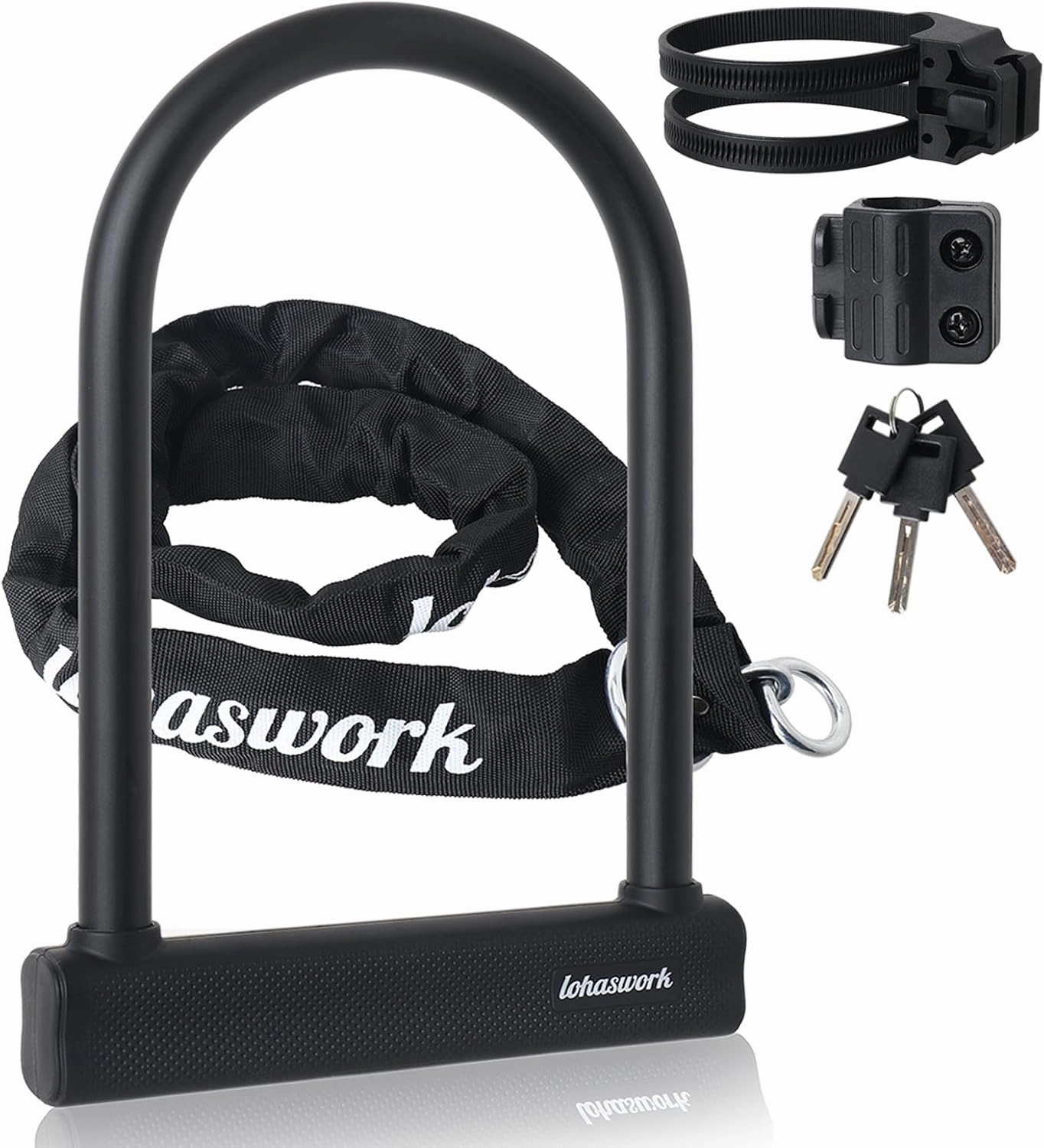Bike Locks, Heavy Duty Anti Theft， 4mm/120cm Shackle Motorcycle Wheel Locks, 4ft Chain with Sturdy Mounting Bracket and 3 Keys for EBike, Electric Scooter，Moped，Fat-Tire，Gates