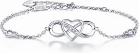 Billie Bijoux Women Bracelets 925 Sterling Silver Infinity Heart White Gold Plated Cubic Zirconia Adjustable Bracelet Best Gifts for Women