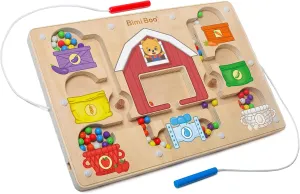 Bimi Boo Wooden Magnetic Maze Game for Toddlers - Farm Themed Color Sorting Toy - Concentration Game for Kids