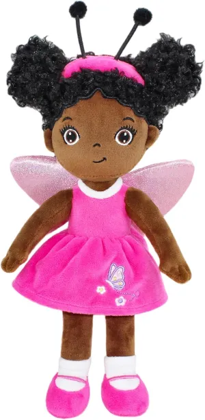 Black Baby Doll, Black Dolls African American Stuffed Toy, 12” Rag Dolls for Girls Soft Gifts, Toys for 2 3 Year Old Girl, Brown Doll Fairy Baby Toy for 2 3 Year Old Girls (SMALL-BLACK BUTTERFLY)