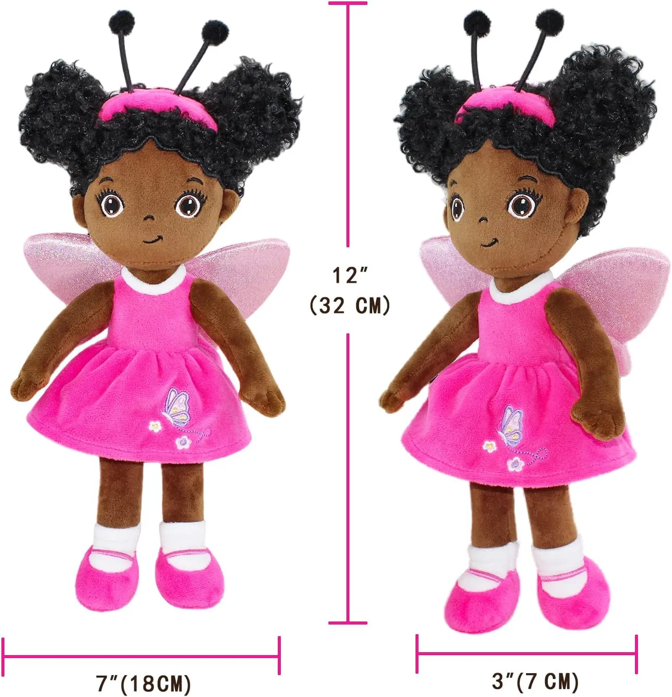 Black Baby Doll, Black Dolls African American Stuffed Toy, 12” Rag Dolls for Girls Soft Gifts, Toys for 2 3 Year Old Girl, Brown Doll Fairy Baby Toy for 2 3 Year Old Girls (SMALL-BLACK BUTTERFLY)