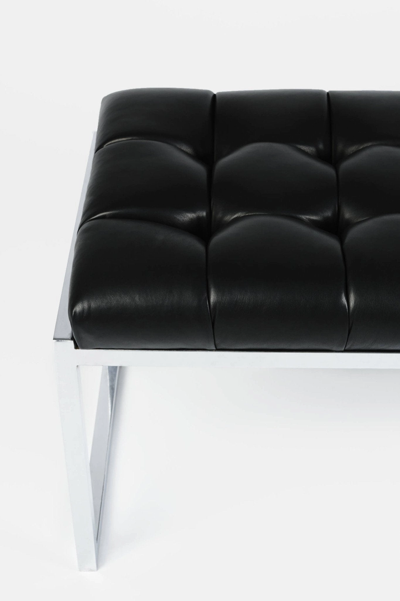 Black Leather Tufted Bench