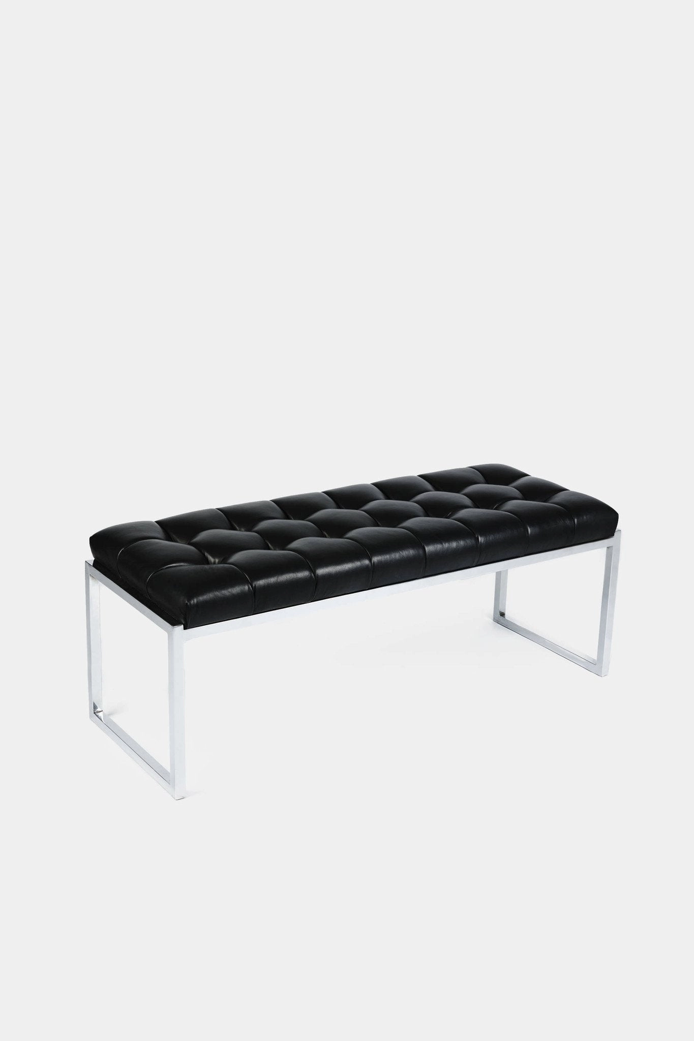 Black Leather Tufted Bench