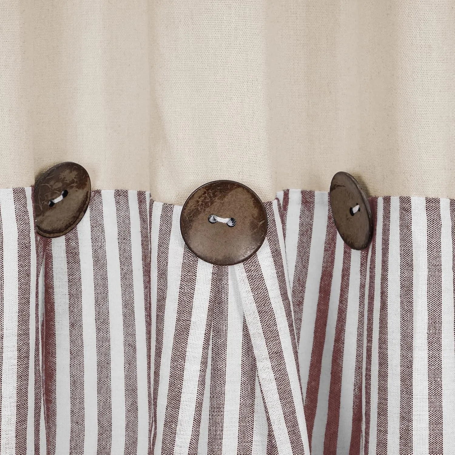 BLEUM CADE Cotton Linen Farmhouse Curtains Boho Rustic Button Curtains Natural and Brown Stripe Color Block Curtain Rod Pocket & Back Tab Window Drapes for Bedroom Living Room(52 x 84 Inch, 2 Panels)