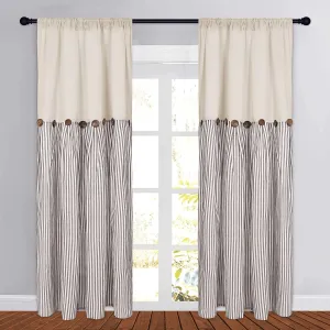 BLEUM CADE Cotton Linen Farmhouse Curtains Boho Rustic Button Curtains Natural and Brown Stripe Color Block Curtain Rod Pocket & Back Tab Window Drapes for Bedroom Living Room(52 x 84 Inch, 2 Panels)