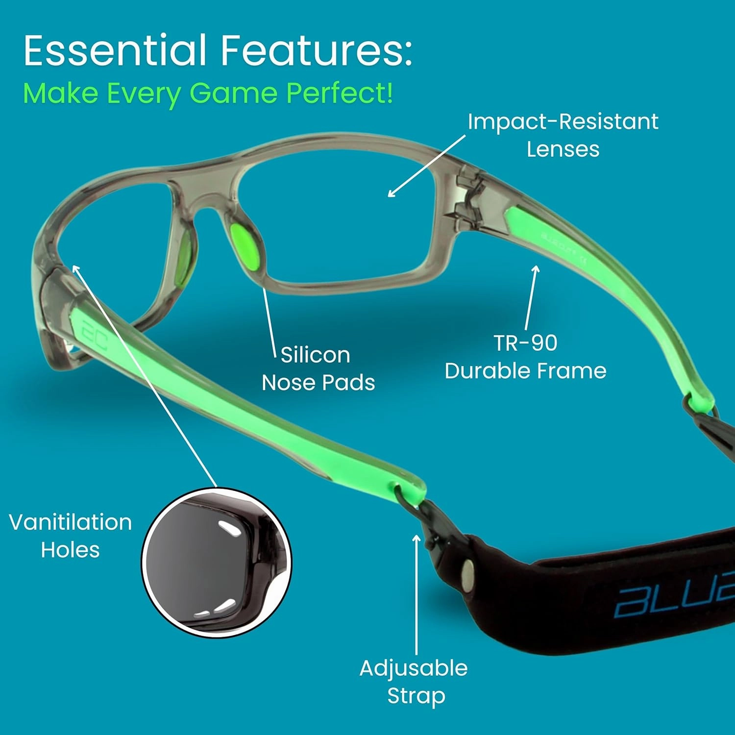BLUE CUT Sports Protection Goggles, Photochromic Lenses Safety Glasses for Basketball, Pickleball Indoor Outdoor Sports