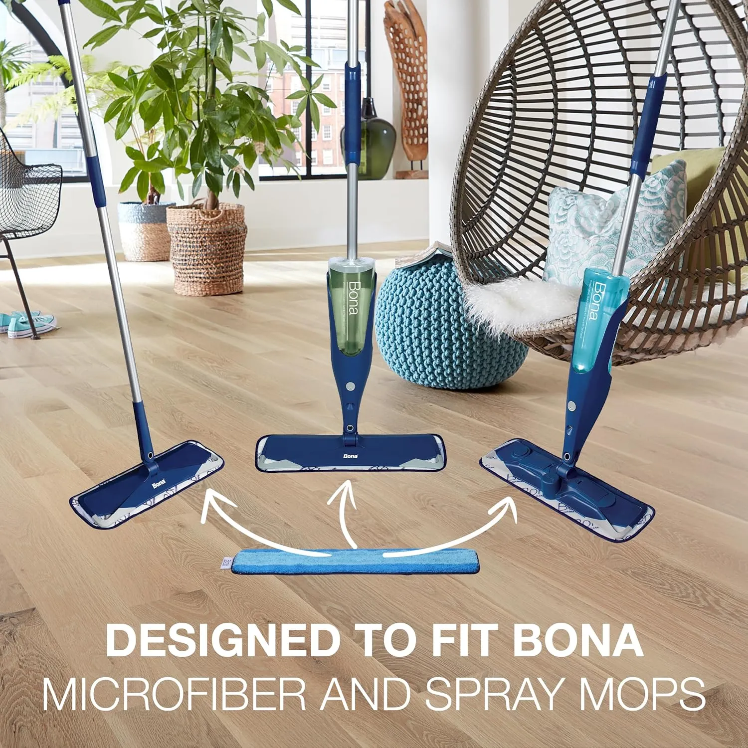 Bona Microfiber Cleaning Pad for Hardwood & Hard Surface Floors - 3 Pack - For Use With Bona Mop - Dual Zone Cleaning Design for Faster Cleanup