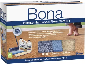 Bona Ultimate Hardwood Floor Care Kit - Includes Microfiber Mop, Microfiber Cleaning Pads, Microfiber Dusting Pad, Hardwood Floor Cleaning Solution and Refill, and Hardwood Floor Polish - Cleaning Kit