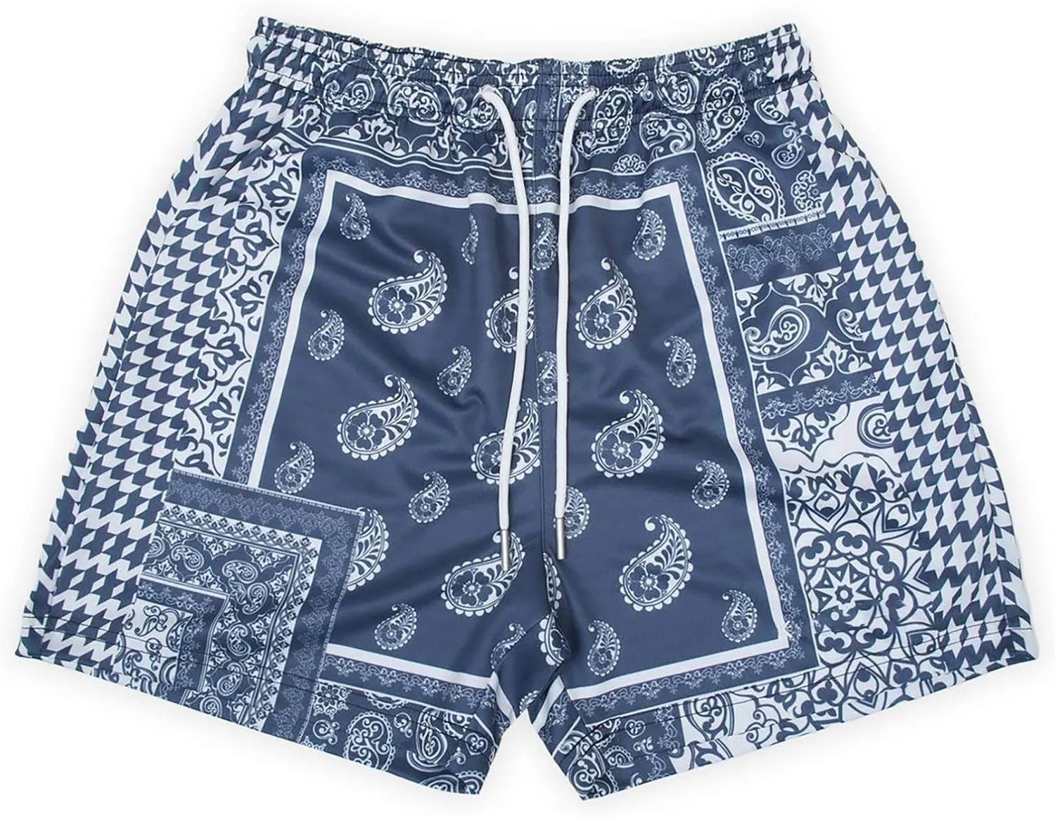 BOOMLEMON Men's Retro Paisley Shorts Mesh Print Casual Beach Shorts Athletic Gym Workout Running Short Pants