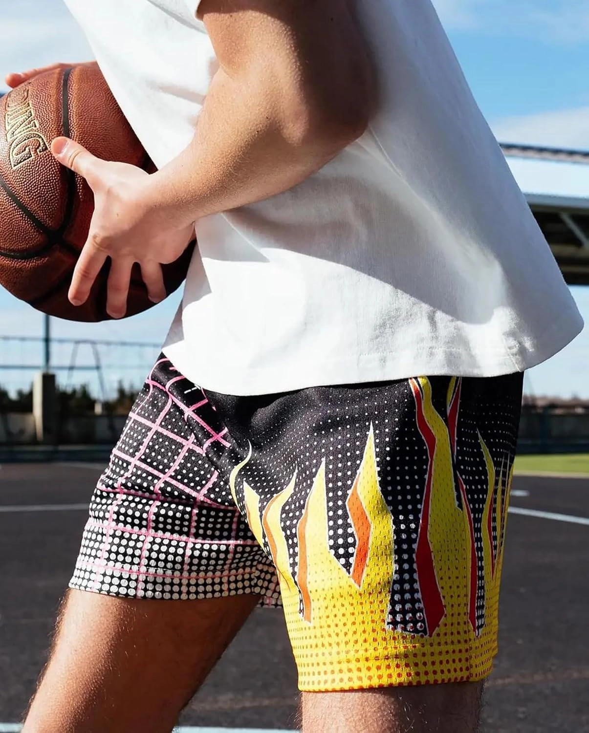 BOOMLEMON Men's Basketball Shorts Casual Workout Athletic Shorts Mesh Flame Graphic Print Running Short Pants