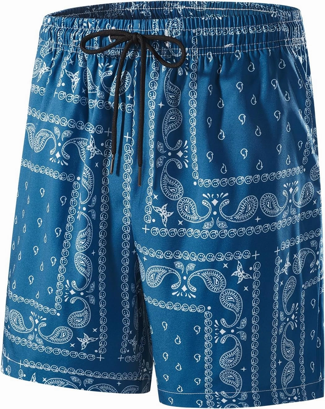 BOOMLEMON Men's Retro Paisley Shorts Mesh Print Casual Beach Shorts Athletic Gym Workout Running Short Pants