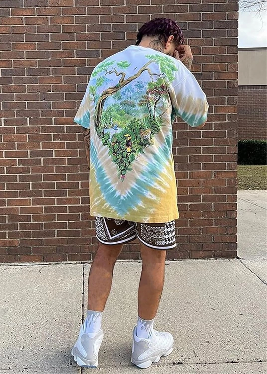 BOOMLEMON Men's Retro Paisley Shorts Mesh Print Casual Beach Shorts Athletic Gym Workout Running Short Pants