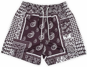 BOOMLEMON Men's Retro Paisley Shorts Mesh Print Casual Beach Shorts Athletic Gym Workout Running Short Pants