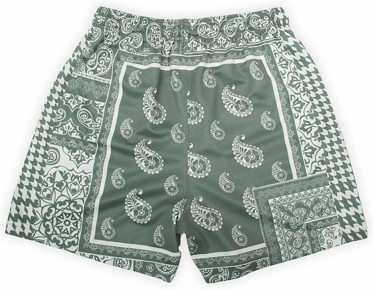 BOOMLEMON Men's Retro Paisley Shorts Mesh Print Casual Beach Shorts Athletic Gym Workout Running Short Pants