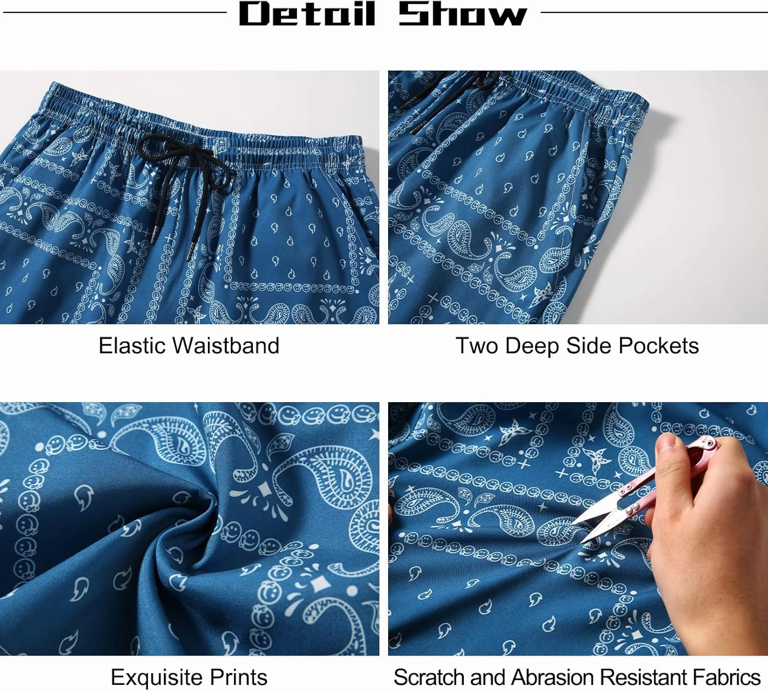BOOMLEMON Men's Retro Paisley Shorts Mesh Print Casual Beach Shorts Athletic Gym Workout Running Short Pants