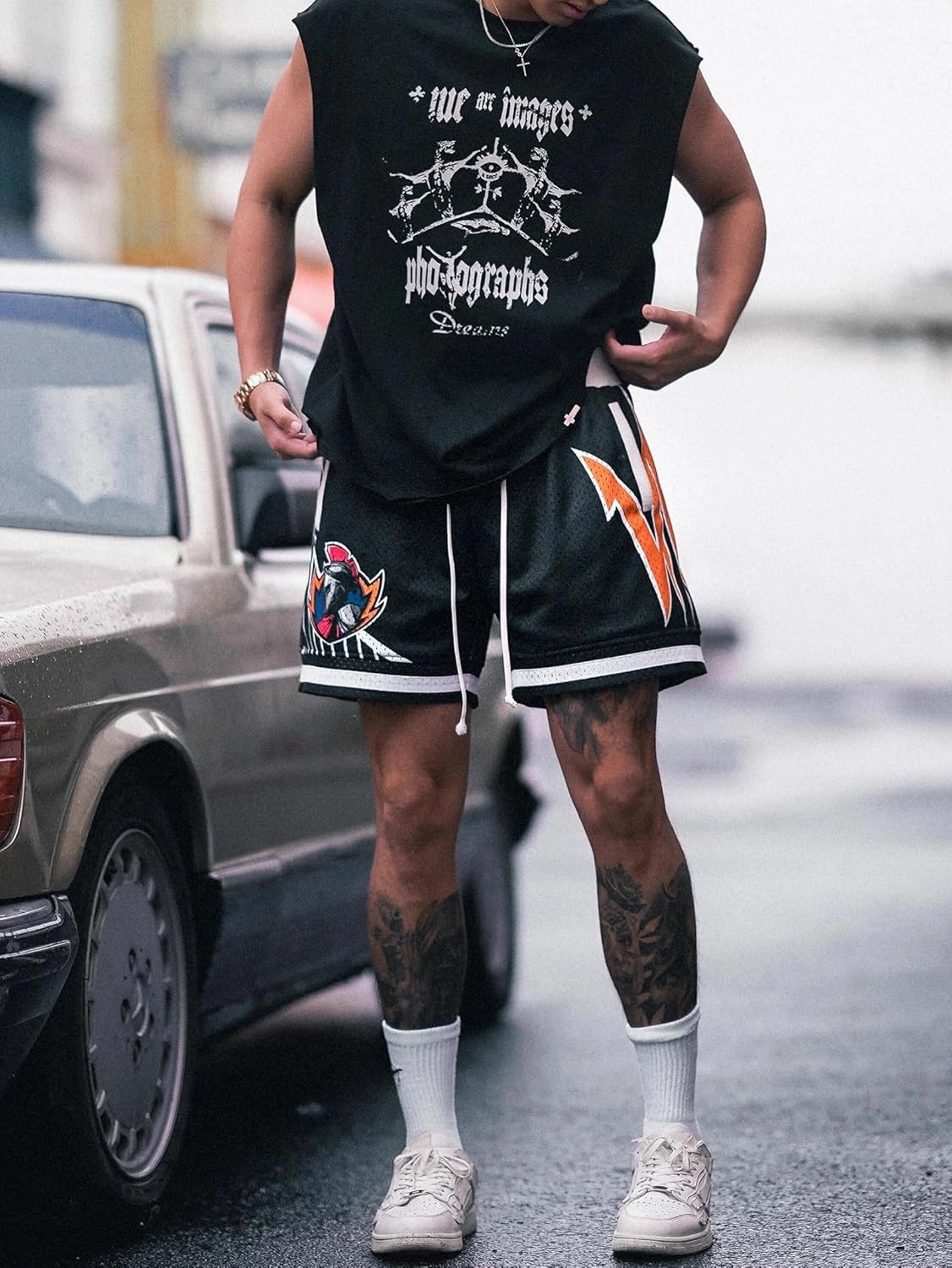 BOOMLEMON Mens Graphic Print Mesh Shorts Casual Retro Cool Running Shorts Summer Streetwear Basketball Short Pants