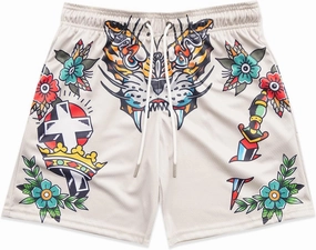BOOMLEMON Mens Mesh Graphic Print Shorts Summer Basketball Running Shorts Retro Casual Cool Streetwear Short Pants