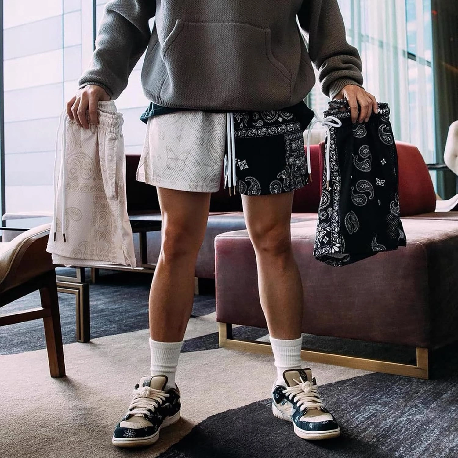 BOOMLEMON Mens Paisley Shorts Mesh Graphic Print Retro Casual Shorts Athletic Gym Basketball Running Short Pants