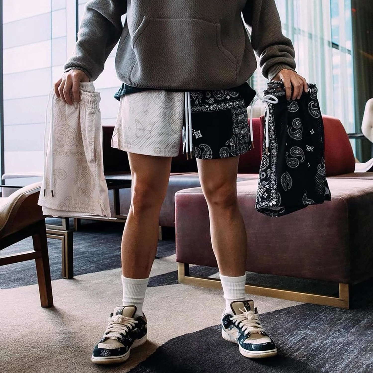 BOOMLEMON Mens Paisley Shorts Mesh Graphic Print Retro Casual Shorts Athletic Gym Basketball Running Short Pants