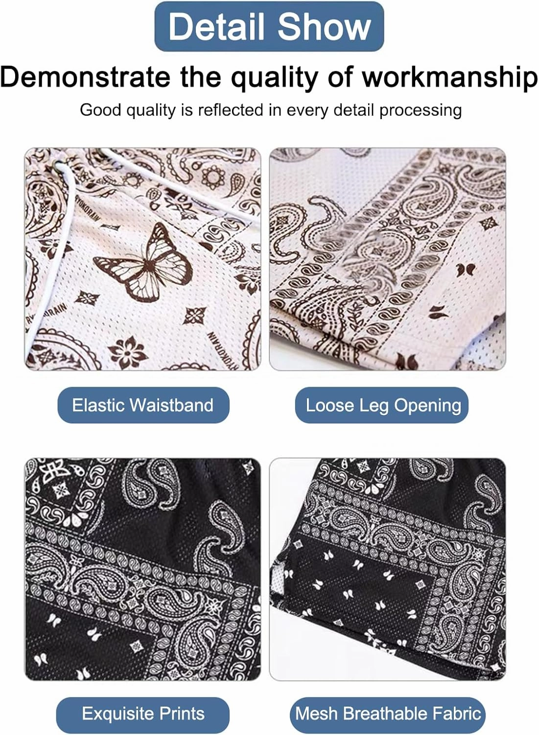 BOOMLEMON Mens Paisley Shorts Mesh Graphic Print Retro Casual Shorts Athletic Gym Basketball Running Short Pants