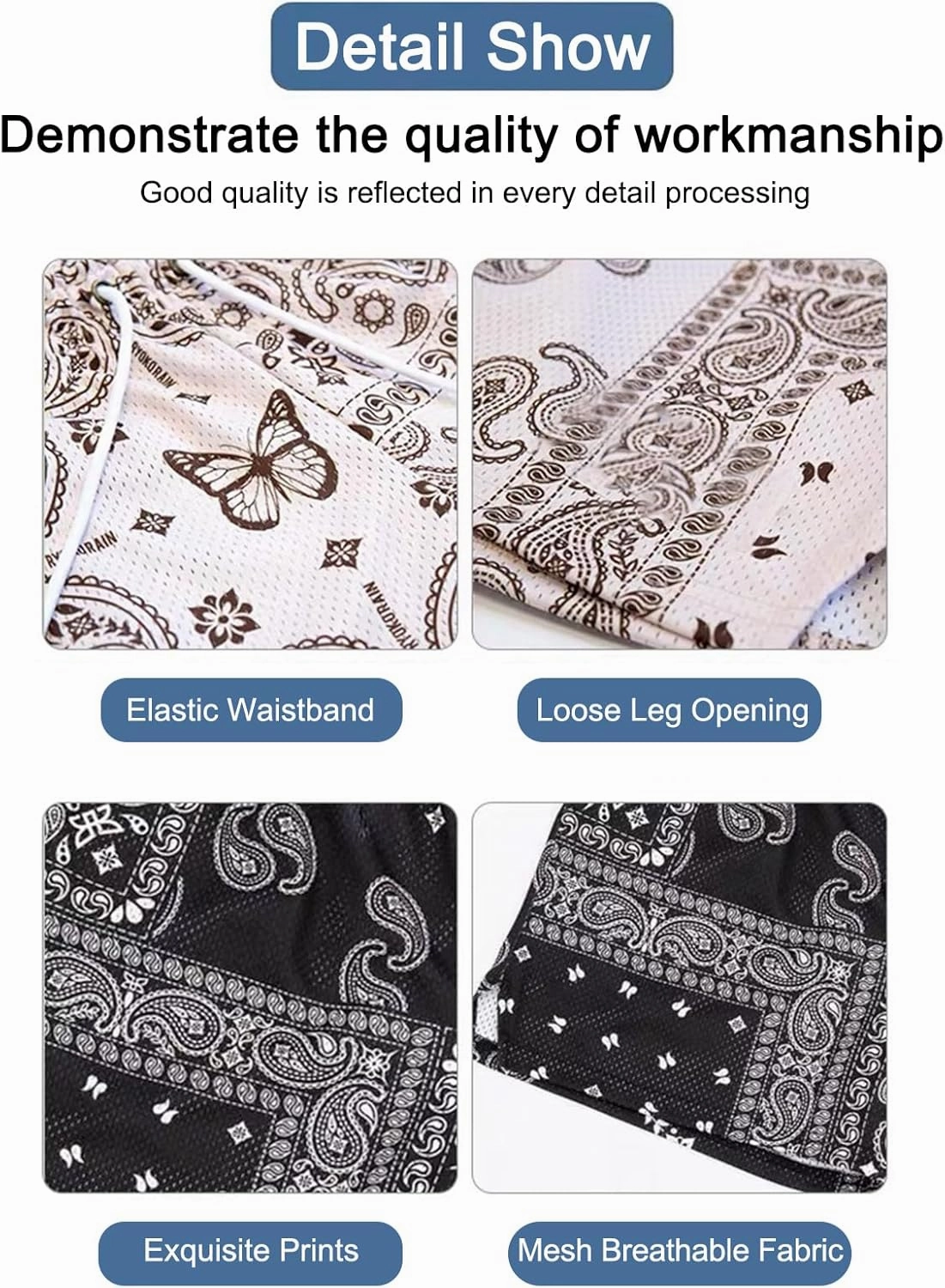 BOOMLEMON Mens Paisley Shorts Mesh Graphic Print Retro Casual Shorts Athletic Gym Basketball Running Short Pants