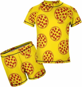 Boys Two Piece Rash Guard Swimsuits Pepperoni Pizza Food Kids Short Sleeve Sunsuit Swimwear Sets