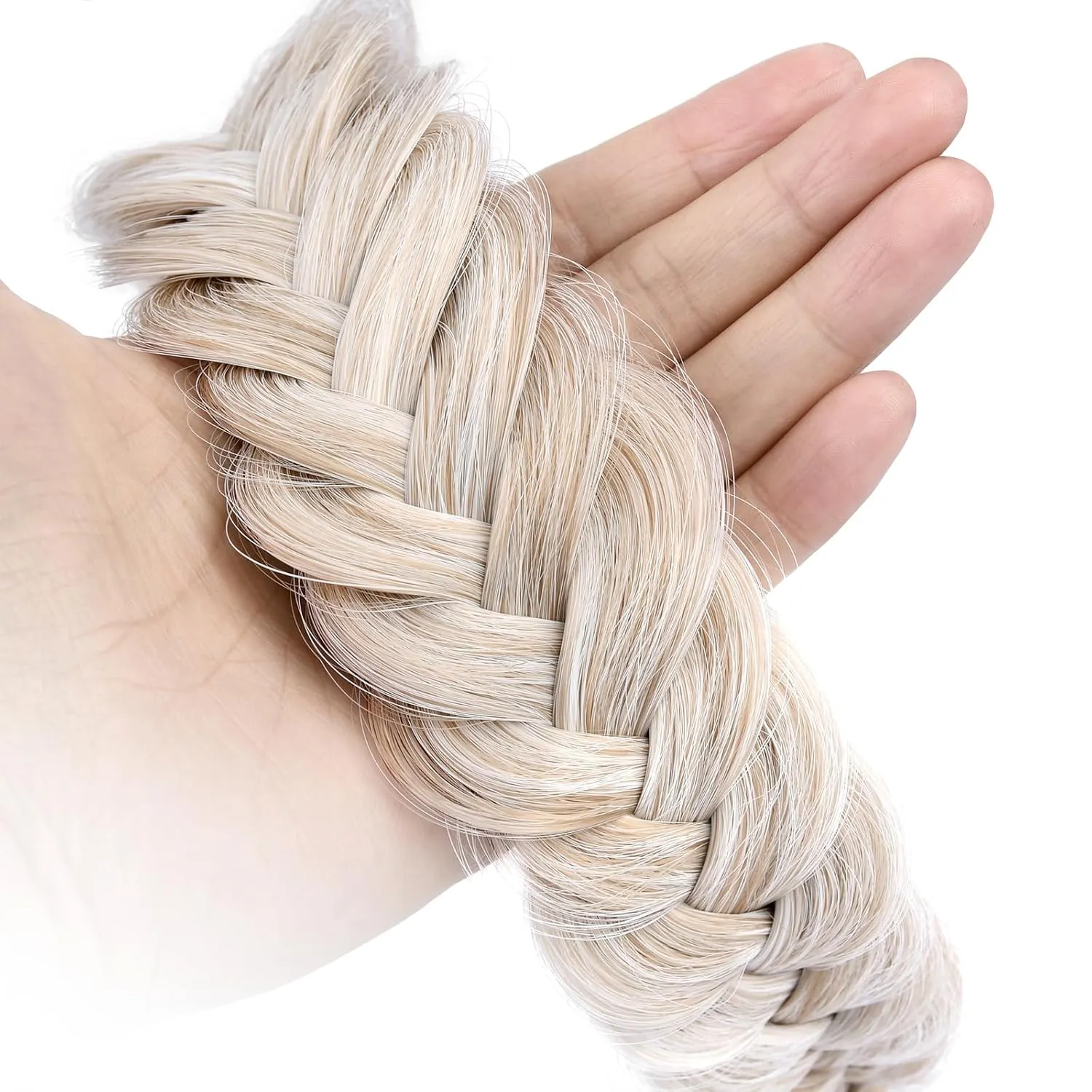 Braided Headband With Tooth Wide Braid Messy Hair Hoop Women Fashion Hair Accessories (White Blonde, Adjustable Size)