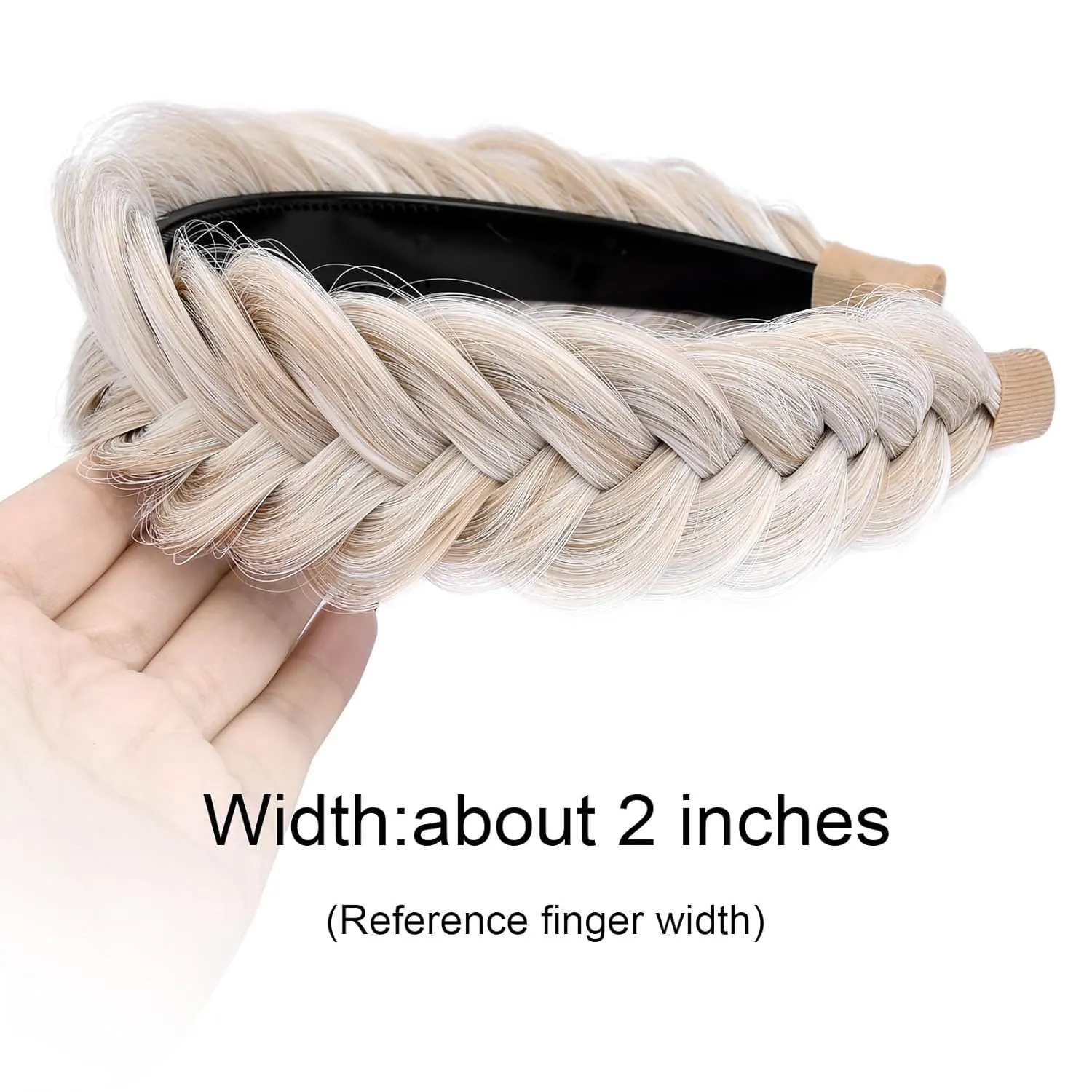 Braided Headband With Tooth Wide Braid Messy Hair Hoop Women Fashion Hair Accessories (White Blonde, Adjustable Size)
