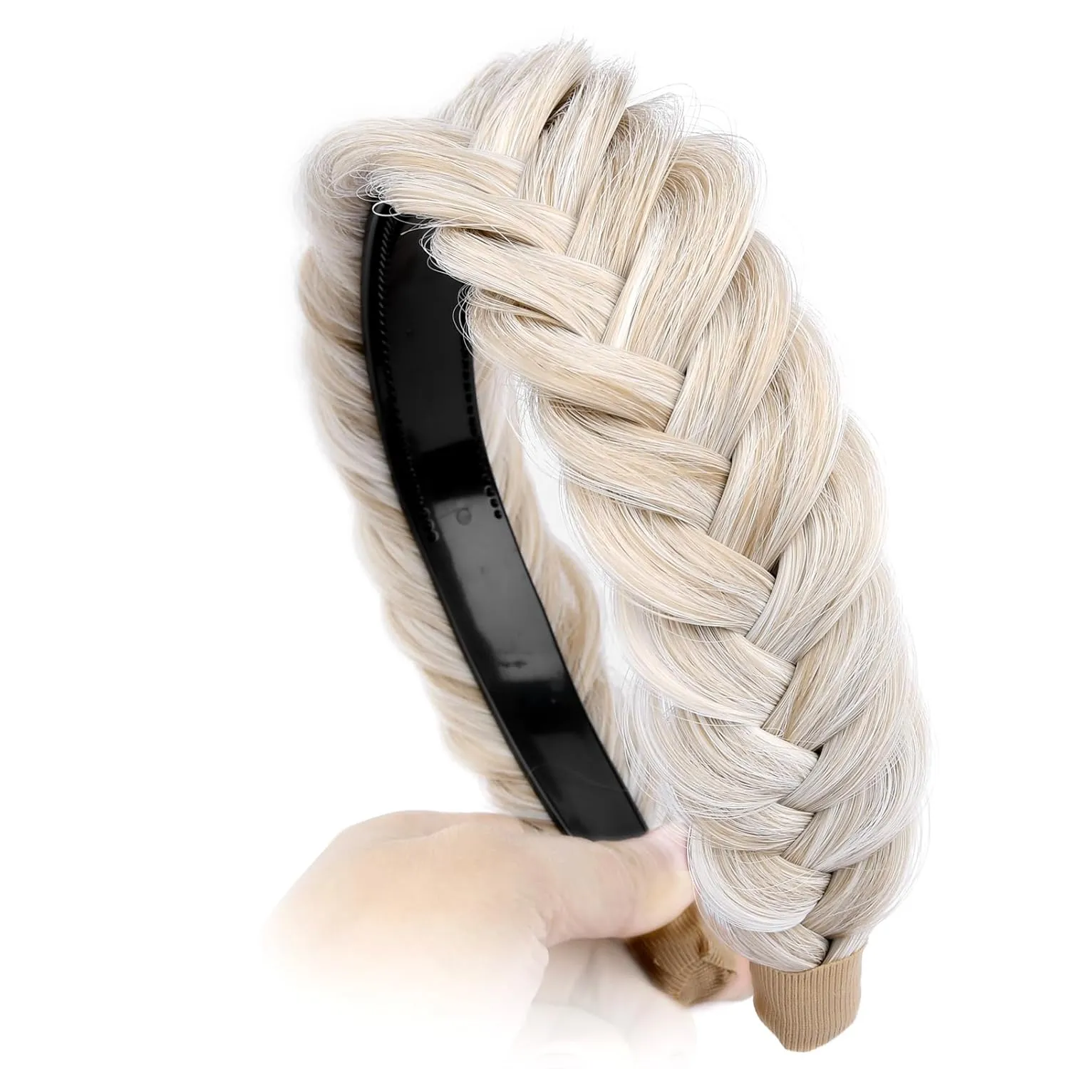 Braided Headband With Tooth Wide Braid Messy Hair Hoop Women Fashion Hair Accessories (White Blonde, Adjustable Size)