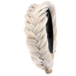 Braided Headband With Tooth Wide Braid Messy Hair Hoop Women Fashion Hair Accessories (White Blonde, Adjustable Size)