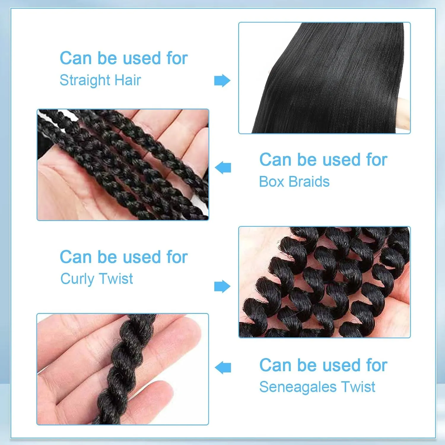 Braiding Hair Pre Stretched 22 Inch 8 Pack Long Braiding Hair Professional Pre Stretched Hair For Braiding Soft Yaki Texture Hot Water Setting Synthetic Crochet Braids Hair For Women (22Inch,1B/350)