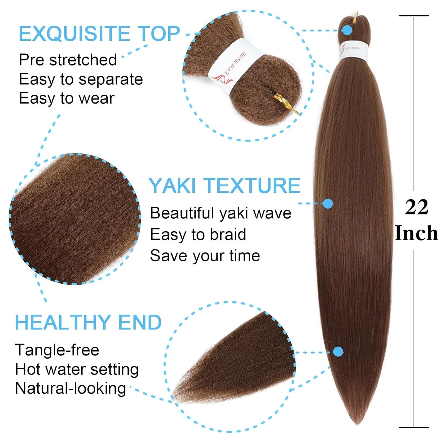 Braiding Hair Pre Stretched 22 Inch 8 Pack Long Braiding Hair Professional Pre Stretched Hair For Braiding Soft Yaki Texture Hot Water Setting Synthetic Crochet Braids Hair For Women (22Inch,30#)