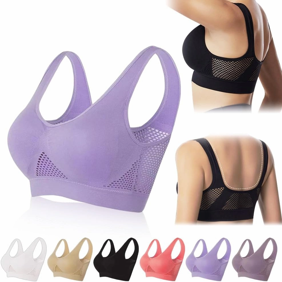 Breathable Cool Liftup Air Bra 2025 Upgrade Wireless Mesh Sport Bras for Women, Soft Anti Sagging Comfortable Bras