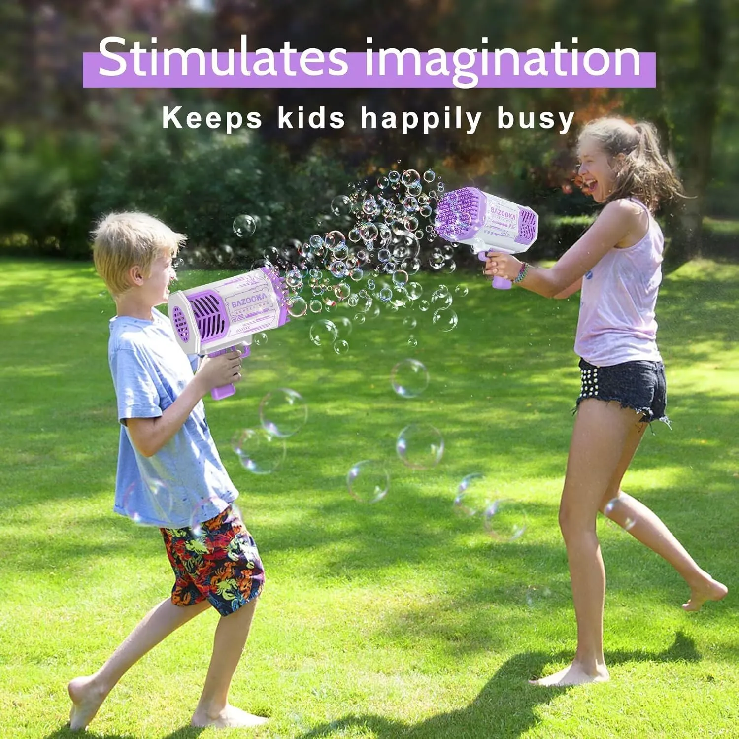 Bubble Gun, Bazooka Bubble Machine Gun, Bubble Blaster Gun with Bubble Solution, 69 Holes Bubble Bazooka Gun Outdoor Summer Toy Gifts Party Favors for Kids Purple Bubble Maker Blowers