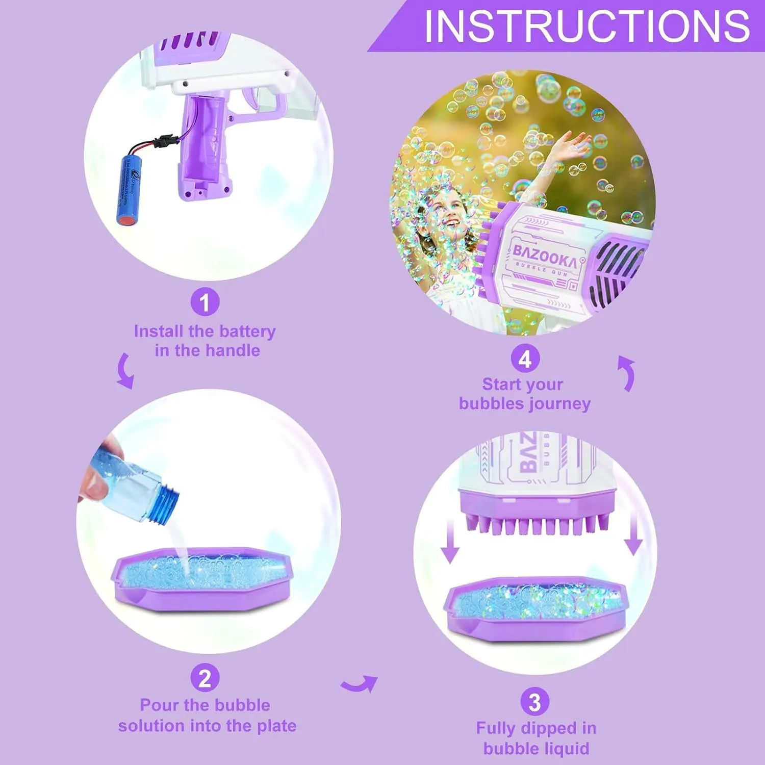 Bubble Gun, Bazooka Bubble Machine Gun, Bubble Blaster Gun with Bubble Solution, 69 Holes Bubble Bazooka Gun Outdoor Summer Toy Gifts Party Favors for Kids Purple Bubble Maker Blowers