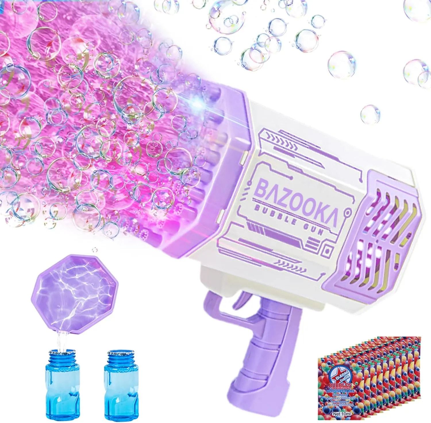 Bubble Gun, Bazooka Bubble Machine Gun, Bubble Blaster Gun with Bubble Solution, 69 Holes Bubble Bazooka Gun Outdoor Summer Toy Gifts Party Favors for Kids Purple Bubble Maker Blowers