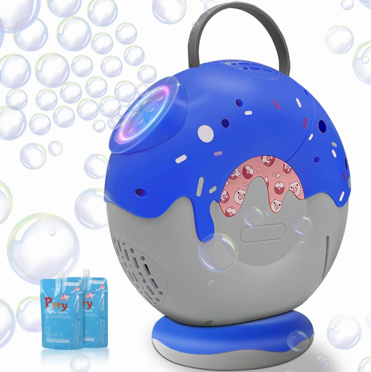 Bubble Machine for Kids, Automatic Bubble Maker Portable Bubble Blower Machine Rotatable 90°/360°,3000  Big Bubbles Per Minute Rechargeable Bubble Machine for Parties Outdoor Toys (Blue-2)