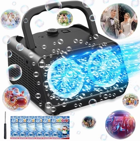Bubble Machine,Upgraded Automatic Bubble Blower,Portable Bubbles Maker with 2 Fans,20000  Bubble per Minutes, Bubble Blower Powered by Plugin/Battery for Indoor Outdoor Xmas Party Birthday Wedding