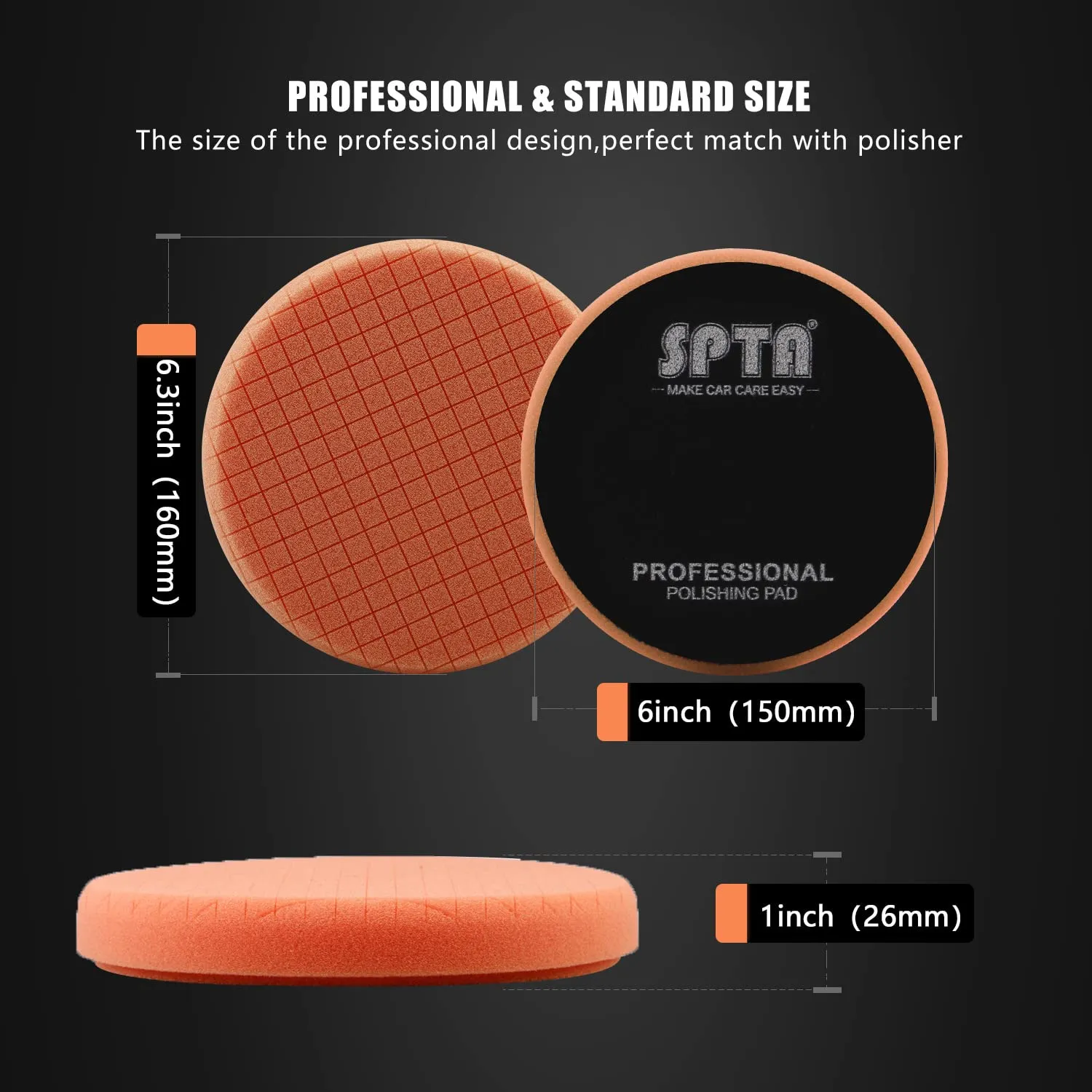 Buffing Sponge Pads, SPTA 5Pcs 6.5 Inch Face for 6 Inch 150mm Backing Plate Compound, Cutting Polishing Pad Kit for Car Buffer Polisher Compounding, Polishing and Waxing -SQMIX65