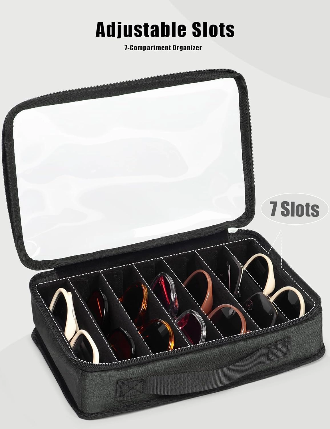 Bukere Sunglasses Organizer Case for Multiple Pairs, 7-12 Slots Adjustable Glasses Box Women Men, Travel Eyeglasses Storage