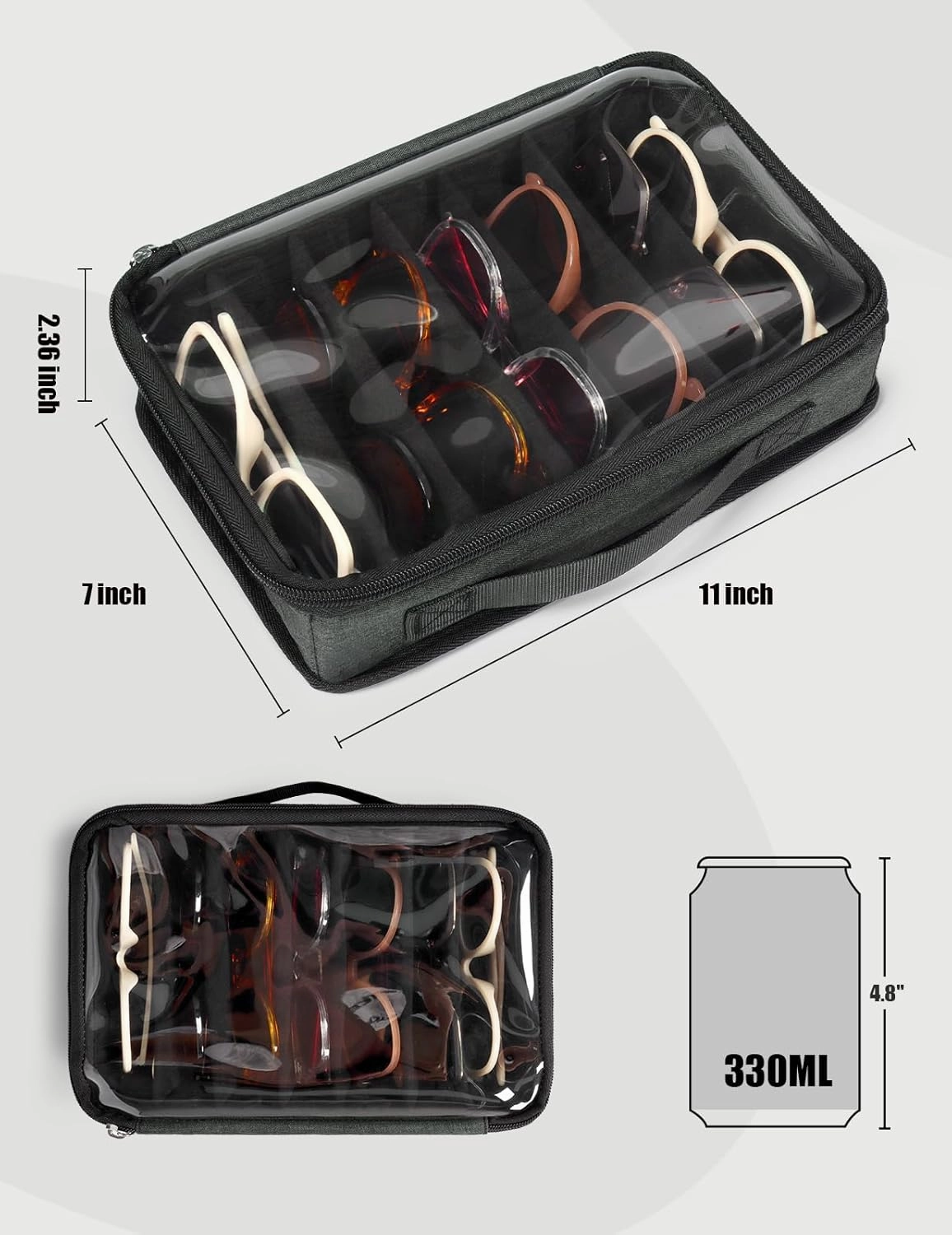 Bukere Sunglasses Organizer Case for Multiple Pairs, 7-12 Slots Adjustable Glasses Box Women Men, Travel Eyeglasses Storage