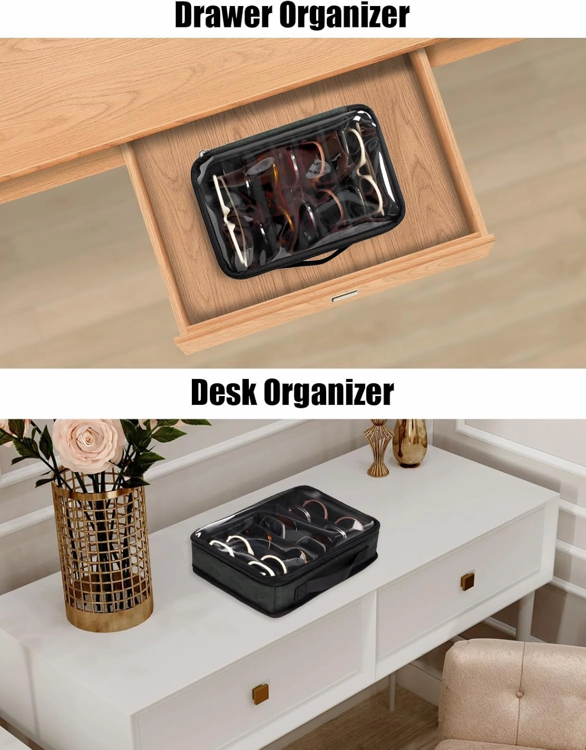 Bukere Sunglasses Organizer Case for Multiple Pairs, 7-12 Slots Adjustable Glasses Box Women Men, Travel Eyeglasses Storage