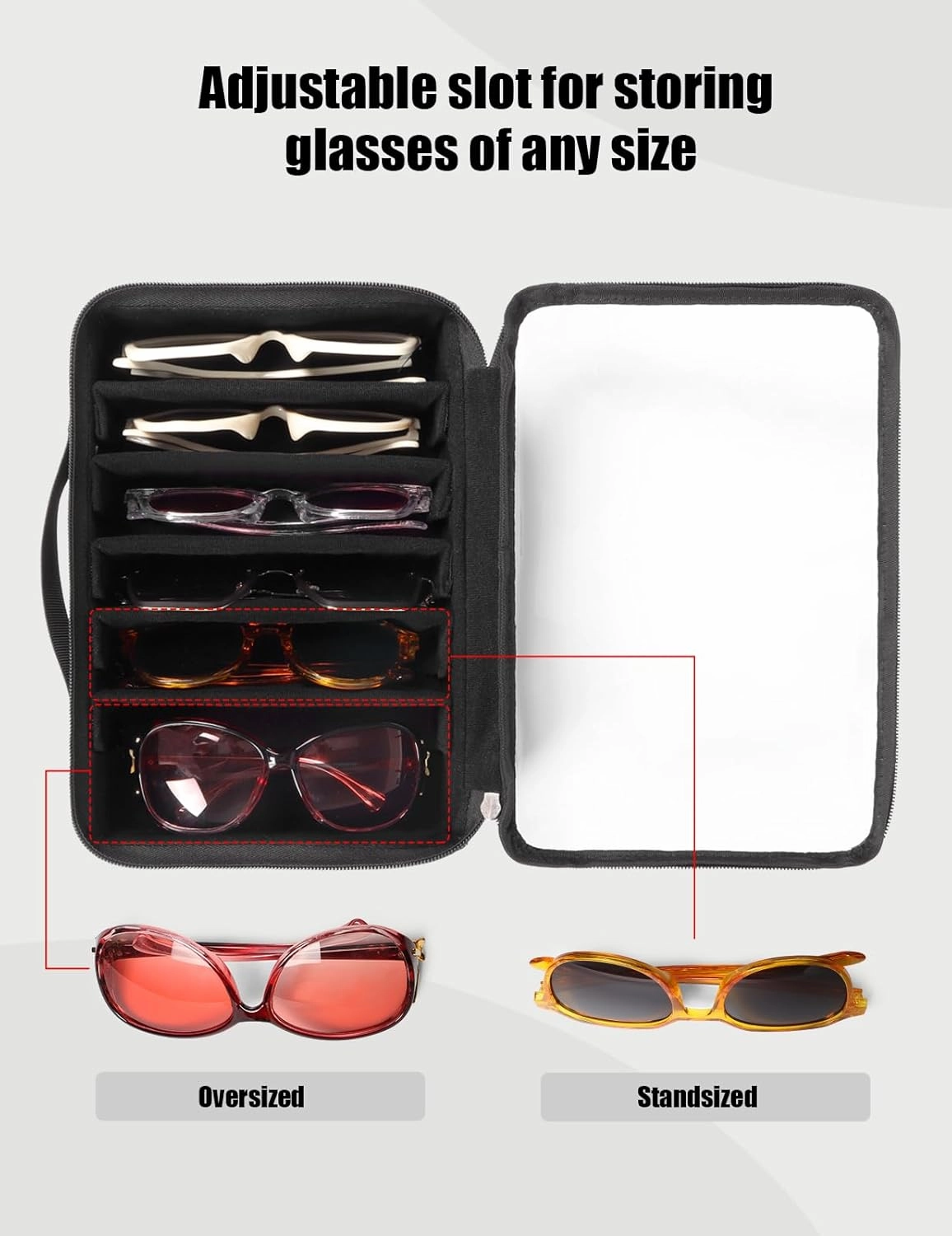 Bukere Sunglasses Organizer Case for Multiple Pairs, 7-12 Slots Adjustable Glasses Box Women Men, Travel Eyeglasses Storage