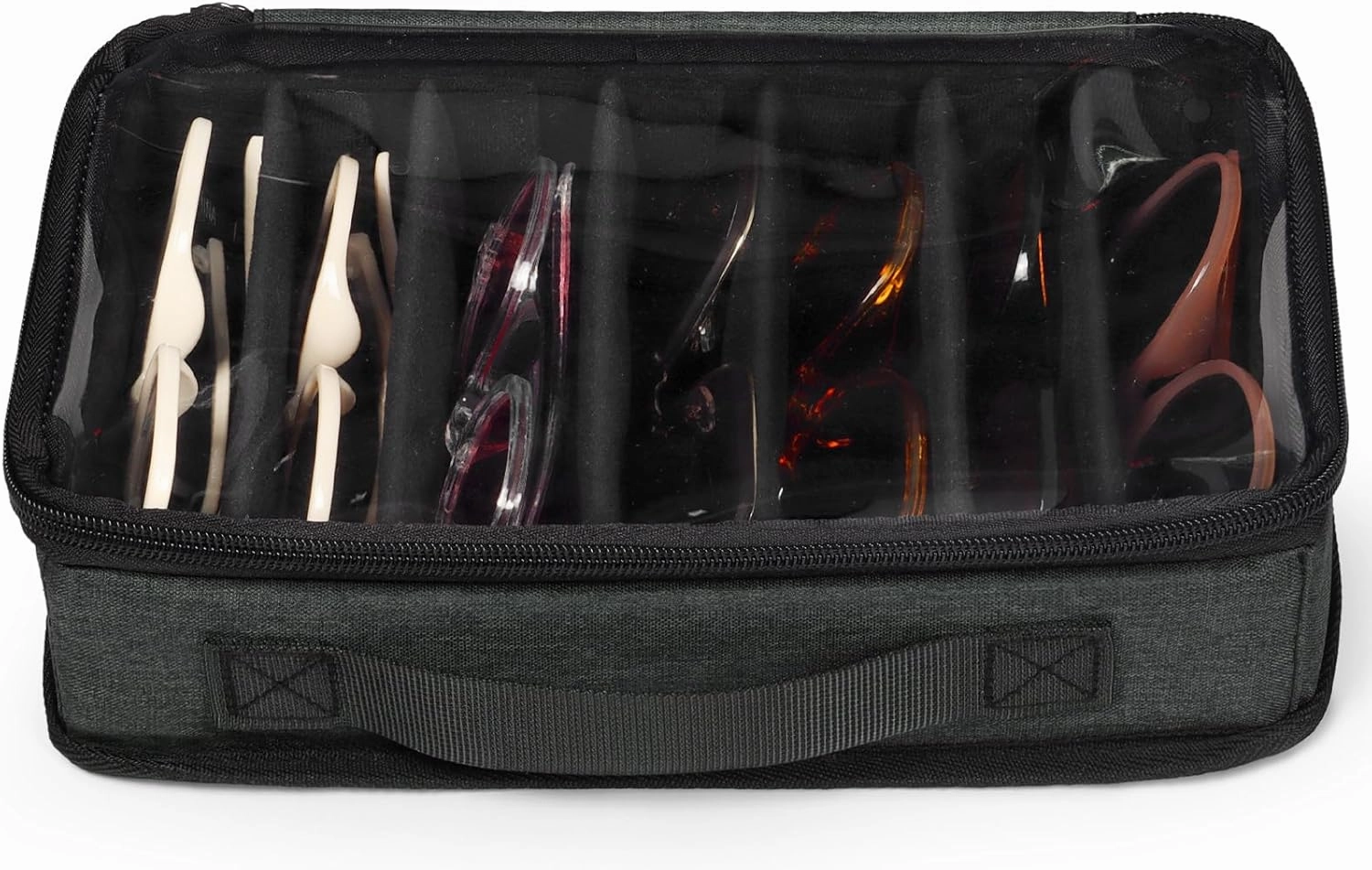 Bukere Sunglasses Organizer Case for Multiple Pairs, 7-12 Slots Adjustable Glasses Box Women Men, Travel Eyeglasses Storage