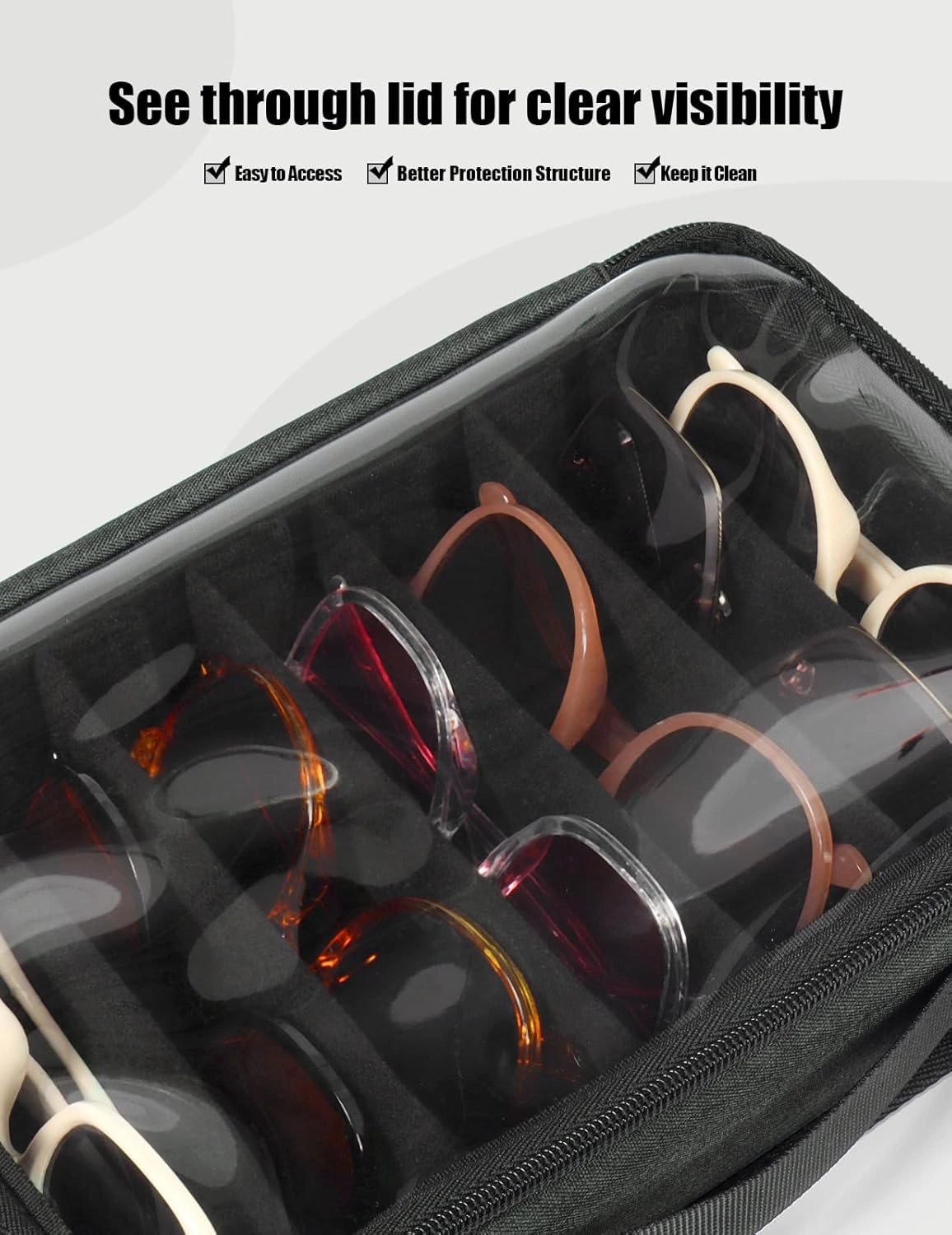Bukere Sunglasses Organizer Case for Multiple Pairs, 7-12 Slots Adjustable Glasses Box Women Men, Travel Eyeglasses Storage
