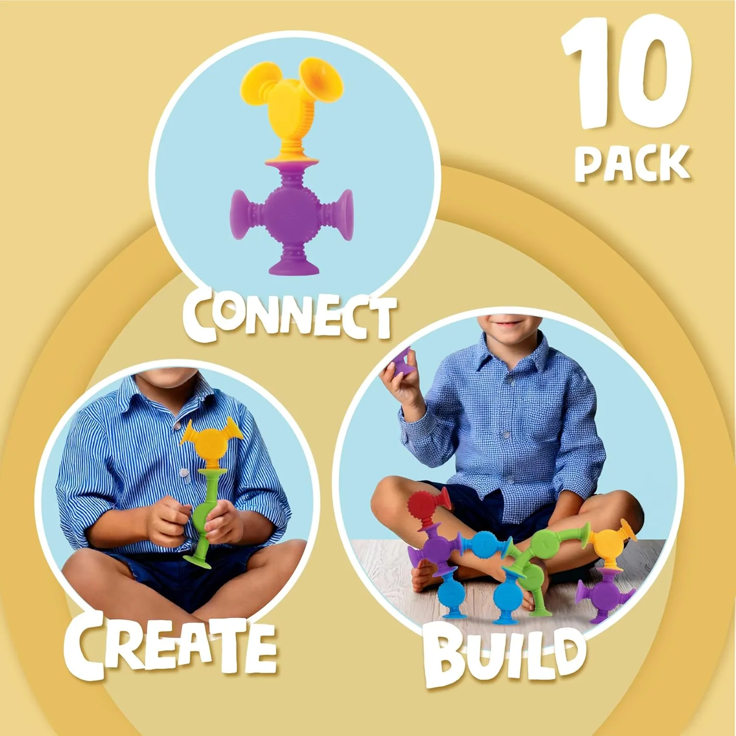 BUNMO Suction Bath Toys - Connect, Build, Create - Bath Toy - Hours of Fun & Creativity - Fine Motor Skills - Captivating & Stimulating Sensory Toy - Non-Mouthable Toy 3  - Textured 44 Pack