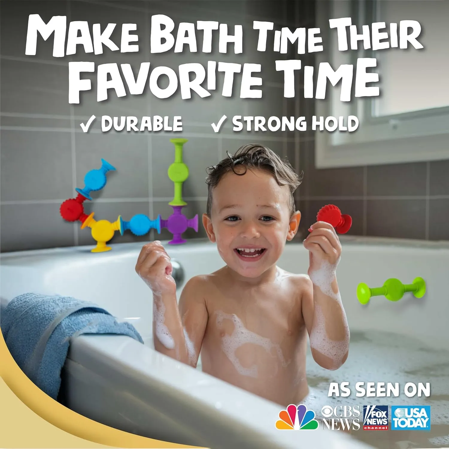 BUNMO Suction Bath Toys - Connect, Build, Create - Bath Toy - Hours of Fun & Creativity - Fine Motor Skills - Captivating & Stimulating Sensory Toy - Non-Mouthable Toy 3  - Textured 44 Pack