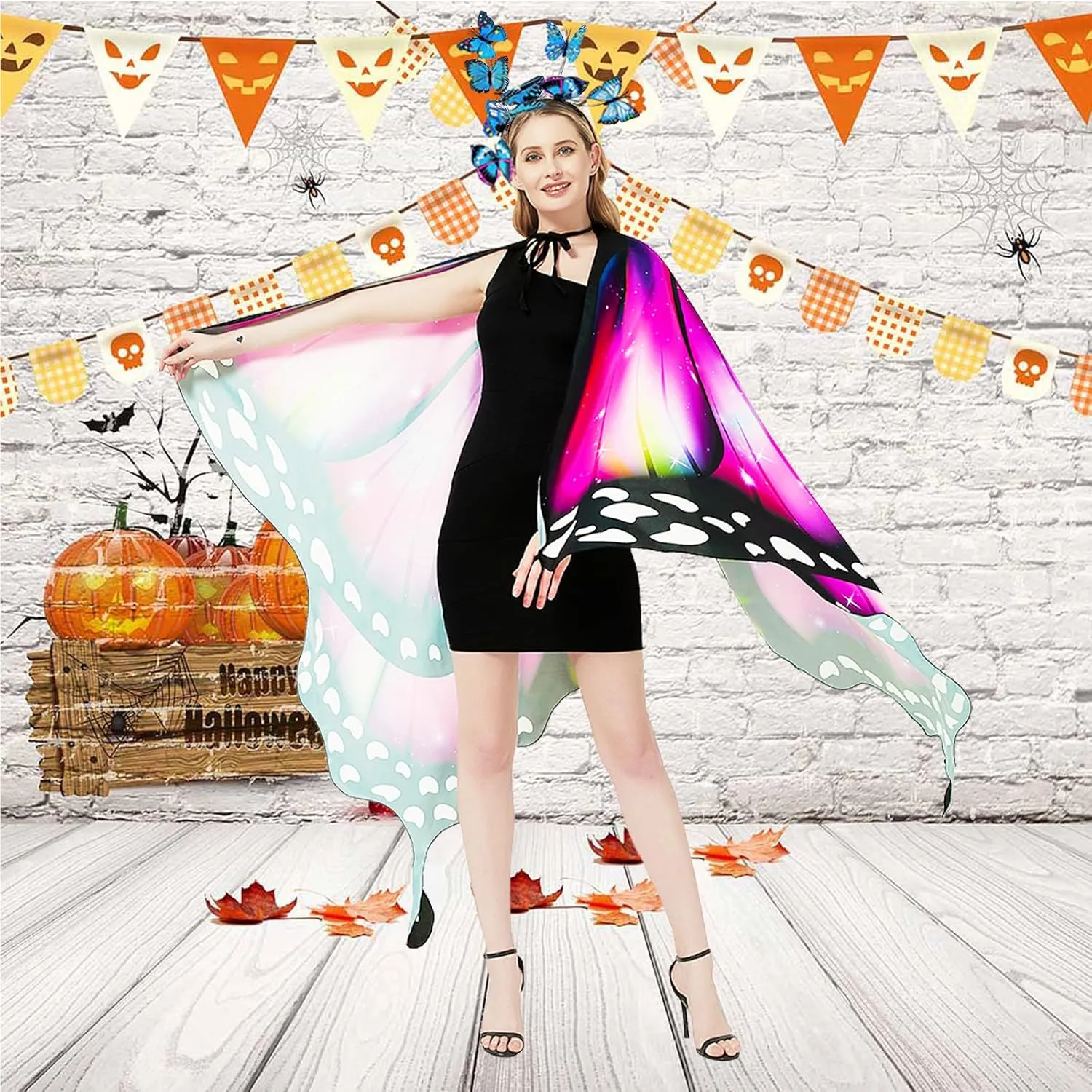 Butterfly Wings Costume for Women Fairy Wings Adult Halloween Costumes Butterfly Cape with Mask and Headband