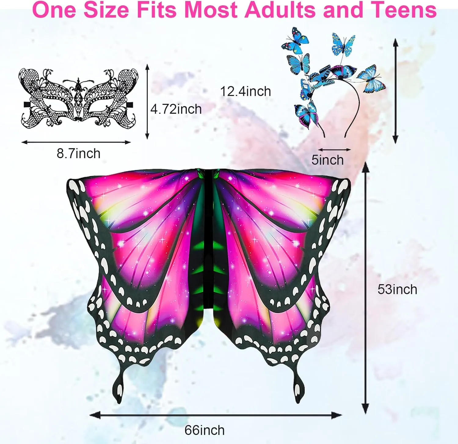 Butterfly Wings Costume for Women Fairy Wings Adult Halloween Costumes Butterfly Cape with Mask and Headband